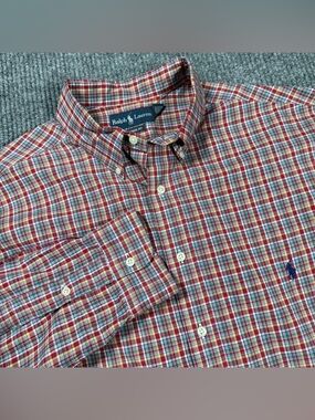 Ralph Lauren Classic Fit Madras Plaid Button Down Shirt Long Sleeve Mens XLT Red